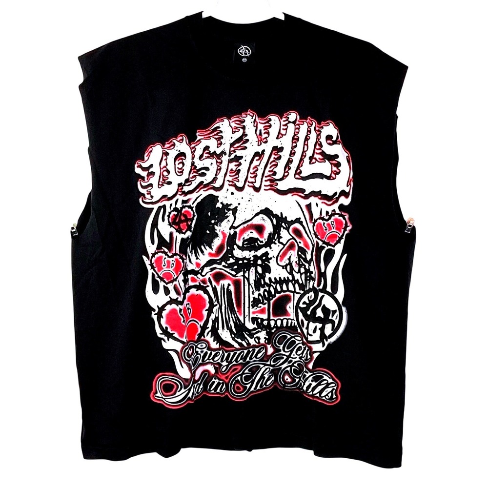 Lost Hills X Sad Boyz T-Shirt Mens Black  Hearts Double Sided Graphic Size XXL